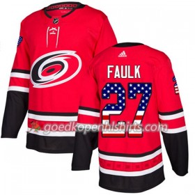 Carolina Hurricanes Justin Faulk 27 Adidas 2017-2018 Rood USA Flag Fashion Authentic Shirt - Mannen